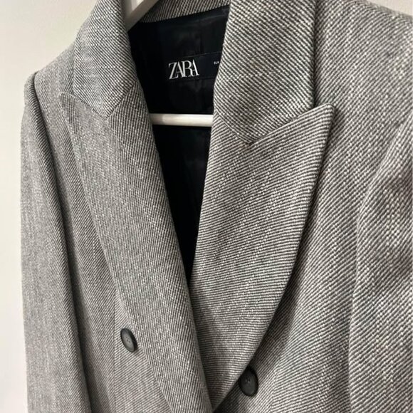 ZARA CROPPED HERRINGBONE DOUBLE BREASTED BLAZER - Picture 4 of 5